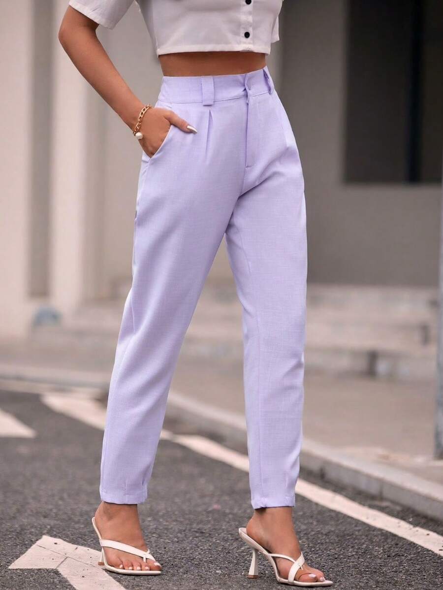 Women's Jogger Pants, High Waist, Modern, Elegant, Formal, Elegant, With Side Pockets, Sophisticated, Blogger - Màu Lilac Tím - Xem 1
