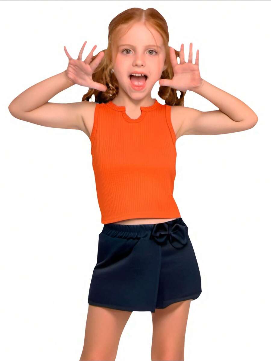 Children's Set For Girls Consisting Of A Ribbed Tank Top And A Short Skirt - trái cam - Xem 1