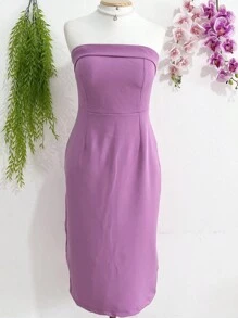 Elegant Feminine Midi Dress, Dress With Padding, Back With Slits And Zipper - 淡紫色 - 查看 1