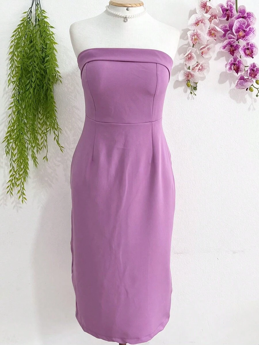 Elegant Feminine Midi Dress, Dress With Padding, Back With Slits And Zipper - 淡紫色 - 查看 1