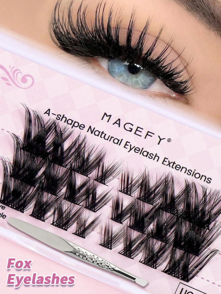 MAGEFY 24 件 CC 卷曲漫画 DIY 延长尾十字狐狸睫毛簇，带睫毛镊子，漫画尖尾仙女头发，睫毛簇狐狸眼睫毛簇猫睫毛自然睫毛延长卷个别个别睫毛延长仿貂皮睫毛，Cosplay DIY 自然簇睫毛，假个别睫毛 - C - 查看 1