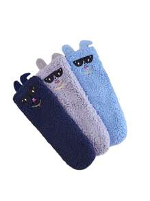 1 双男女通用拖鞋袜，带卡通太阳镜兔子图案，保暖内衬，厚防滑家居袜 - 彩色 - 查看 3