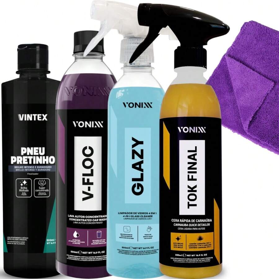 VONIXX COMPLETE KIT SHAMPOO V-FLOC GLAZY LIQUID WAX FINAL TIRE BLACK AND MICROFIBER - Một cỡ - Xem 1
