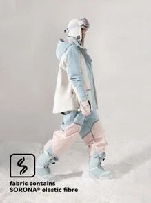 VECTOR MOTION 滑雪服套装，带撞色连帽滑雪夹克和抽绳裤，男女通用，加垫、防风、防水、保暖、耐用、透气、有弹性、轻质羊毛，适合单板和双板滑雪 - 藍白色 - 查看 7