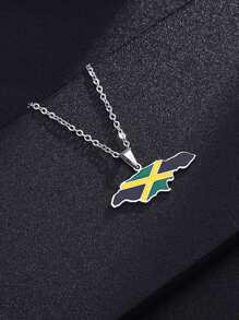 1 pieza Collar con colgante geométrico de acero inoxidable con mapa de África/Jamaica de moda, unisex - Multicolor - Ver 10