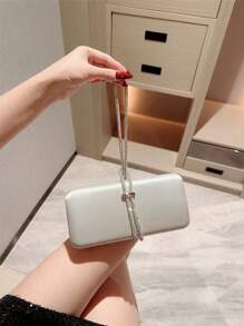 Túi xách dạ hội vuông trang trí kim loại đính đá Rhinestone - Bạc - Xem 2