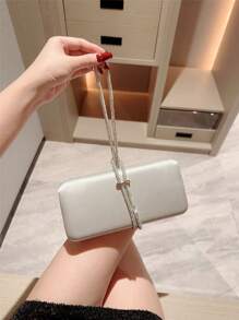 Túi xách dạ hội vuông trang trí kim loại đính đá Rhinestone - Bạc - Xem 1