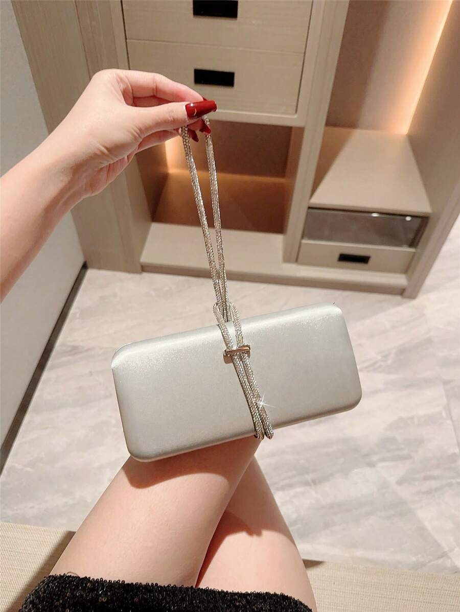 Túi xách dạ hội vuông trang trí kim loại đính đá Rhinestone - Bạc - Xem 1