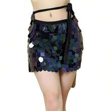 تنورة ذات بقع لامعة من الترتر الزخرفية لرقص البطن، تنورة ملفوفة للنادي الليلي، وشاح الورك للنساء والفتيات - متعدد الألوان - مشاهدة 9