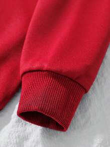 Bộ 2 món/Bộ áo hoodie và quần nỉ màu trơn thường ngày cho bé trai năm mới 2025, Thu/Đông/Xuân - Đỏ - Xem 4