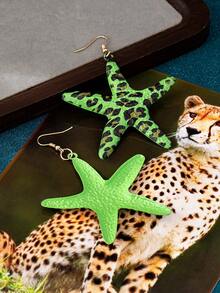 1 Pair Leopard Print Earrings, Retro Metallic Star & Color Dangle Earrings, Bohemian Leopard, Cow, Heart Circle Hoop Earrings For Women, Fashion Casual/Party/Birthday/Nightclub Wear Gift - Leopard - View 8