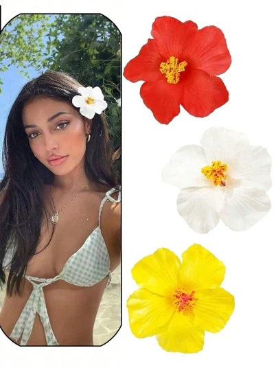 1 pieza Pinza para el cabello con flor de hibisco, accesorio de cabello elegante, casual y lindo de estilo hawaiano para el verano, pinza de garra, pasador de cabello, accesorios para la cabeza, accesorios para el cabello para mujeres