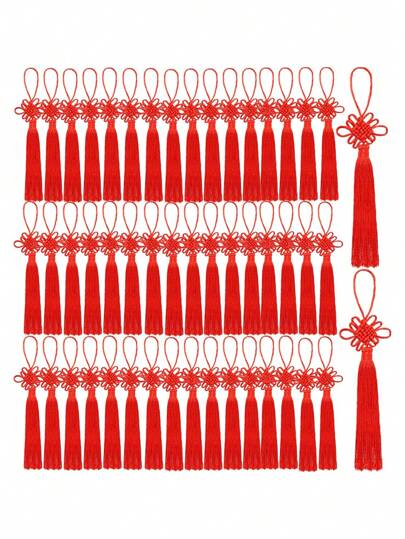 5/10/20 件红色中国结，丝绸中国流苏，丝绸缎，手工中国结绳，适用于农历新年春节装饰