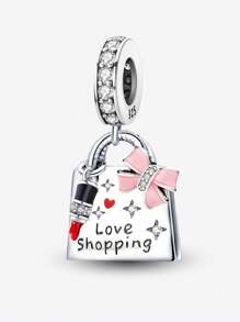 1件时尚粉色双面蝴蝶结山茶花香水瓶吊坠珠，适合女士手链、手镯DIY饰品制作及日常穿搭配饰，适合女孩佩戴