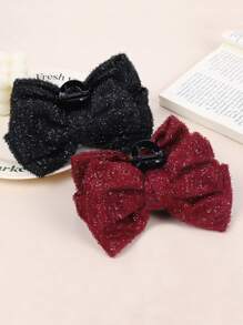 1 kẹp tóc nơ ruy băng sáng bóng, phụ kiện tóc hình con bướm màu đỏ tía lớn thanh lịch, kẹp tóc thời trang cho nữ, mùa thu/đông - Nhiều màu - Xem 3