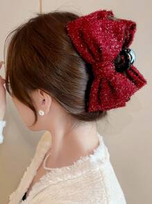 1 kẹp tóc nơ ruy băng sáng bóng, phụ kiện tóc hình con bướm màu đỏ tía lớn thanh lịch, kẹp tóc thời trang cho nữ, mùa thu/đông - Nhiều màu - Xem 2