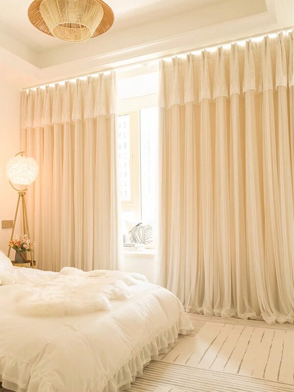 2 pezzi di tende plissettate di lusso minimali dallo stile francese principessa, a doppio strato, in colore tinta unita, per finestre della camera da letto o soggiorno in lunghezza pavimento, oscuranti