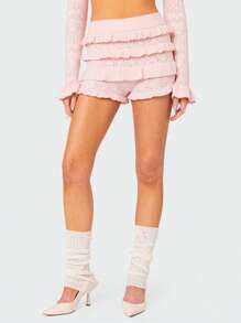 Women Knit Shorts, Elastic Waist Layered Slim Fit Summer Shorts Casual Short For Daily