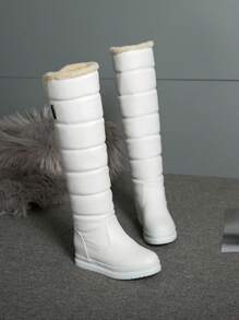 Bottes de neige mi-mollet imperméables pour femmes, confortables avec plateforme et talon bas, style pull-on, doublure thermique épaisse, bottes d'hiver grande taille