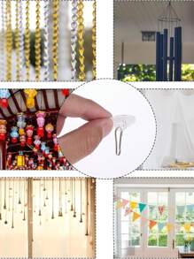 Self-Adhesive Transparent Removable Ceiling Hooks, No Damage No Drill Hooks For Hanging Wedding & Holiday Party Decorations