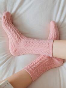 1 Đôi tất cổ cao dày lót nhiệt dệt kim màu trơn cho nữ - Nhiều màu - Xem 6