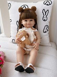 Brastoy Boneca Bebê Reborn Ursinho 48cm 100% Silicone Com Pelúcia Roupas e Acessórios Completo