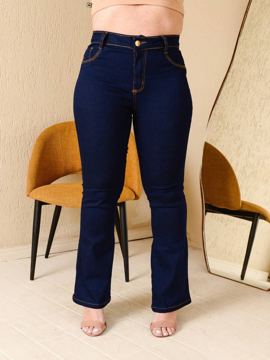 CALCA JEANS FEMININA FLARE  CINTURA ALTA LYCRA