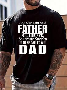 Men's Summer Slogan Print Round Neck Short Sleeve Casual T-Shirt - Black - View 1