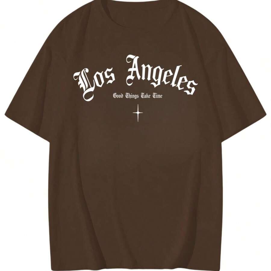 Unisex Oversized T-Shirt Los Angeles Streetwear Style Loose Shirt Large Print And High Neck Street Style New Arrival Unmissable Promotion Shipping Now - Rỉ Nâu - Xem 1