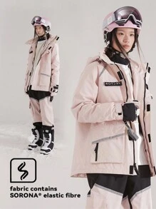 VECTOR MOTION Ski Suit Set, Contrast Color Hooded Ski Jacket And Tapered Ski Pants, Unisex, Padded Insulation, Windproof, Waterproof, Warm, Abrasion Resistant, Breathable, Stretchy, Lightweight Fleece, For Single/Double Board Skiing