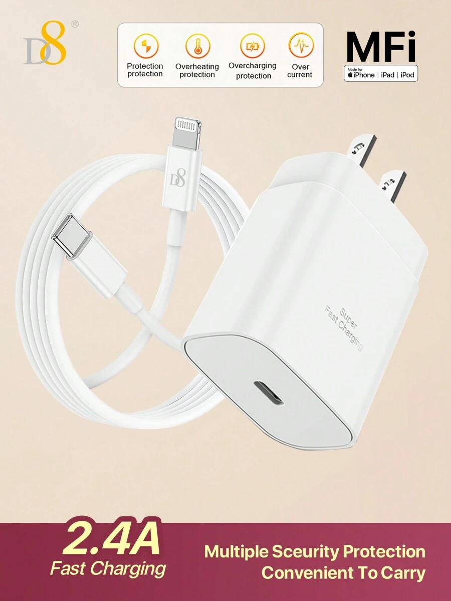 D8 快速充电器，UL 认证和 MFi 认证 1 件装 25W USB C 壁式充电器 PD C 型电源壁式充电器，带 MFi 认证 3.3 英尺充电器线，兼容 iPhone 14 Pro/13 Mini/13/12/11 Pro MAX/XR/XS/8/7/Plus/6S/SE/X Xs Pro