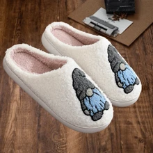 2024 Popular Autumn/Winter Embroidered Slipper With Small Figure Print, Slip-On Indoor Unisex House Slippers, Couples Slippers