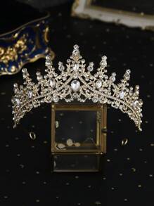 1 pieza Corona dorada de tiaras para mujeres, diadema de cristal con corona de princesa de strass, accesorios para el cabello, joyería, novia, boda, cumpleaños, fiesta, baile de graduación, Navidad, Ramadán
