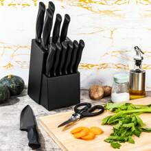 Knife Sets For Kitchen With Block, 15 Pcs Kitchen Knife Set With Block Self Sharpening, Dishwasher Safe, Anti-Slip Handle, Black