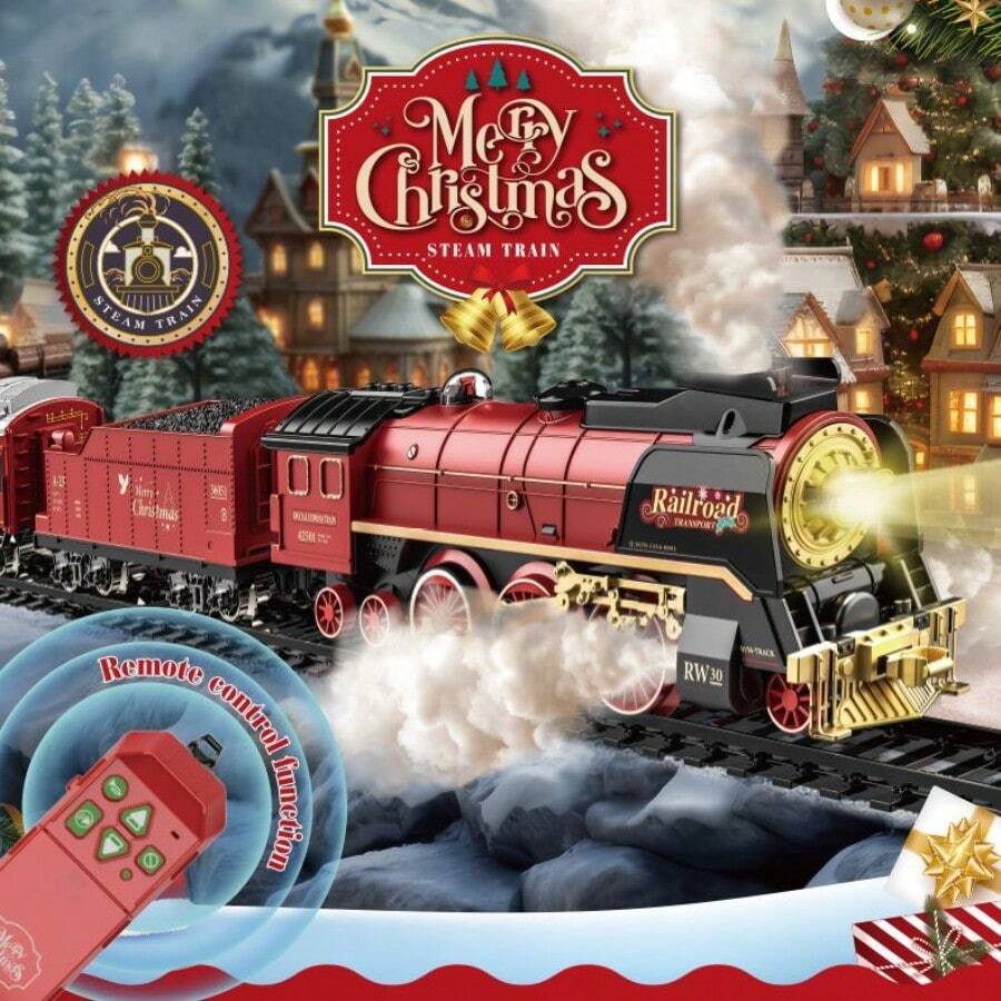 Hot New, Christmas Simulation Retro Training Suit, Super Endurance Training Toy, With Steam Locomotive, Truck And Track, Training With Realistic Smoking, Sound And Light, Christmas Training Toy Gift Suitable For Children Over 3 4 5 6 7 8 Years Old