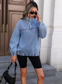 Sudadera de mezclilla azul para mujer, de estilo casual, elegante y sexy, ideal para festivales de música