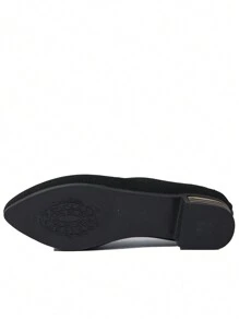 Women's Versatile Casual Comfortable Low Block Heel Pointed Toe Slip-On Sneakers, Suitable For All Seasons - Black - View 9