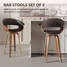 Bar Stools Set Of 2, PU Leather Upholstered Counter Height Bar Stools With Open Back, Stylish Barstool With Wood Legs, Swivel Bar Chair, Counter Stools For Kitchen Island - Brown - View 3