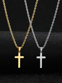 1pc Punk Hip Hop Cross Pendant Stainless Steel Rope Chain Necklace For Boys Cool Street Jewelry For Children Christmas Party Decoration Gift