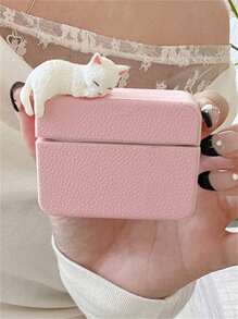 Cute Cartoon 3D Cat Headphone Case Compatible With Airpods 1 2 3 Pro 2 Stylish Litchi Pattern Protective Back Cover