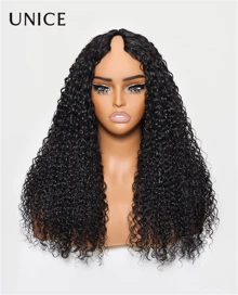 UNice Hair EasiContour V Part Minimal Leave Out Jerry Curly Baby Hair Glueless Curly Wig 150% Density Upgrade V Part Wigs With Clips Glueless Wig Human Hair For Women Beginner Friendly - SNatural - 查看 4
