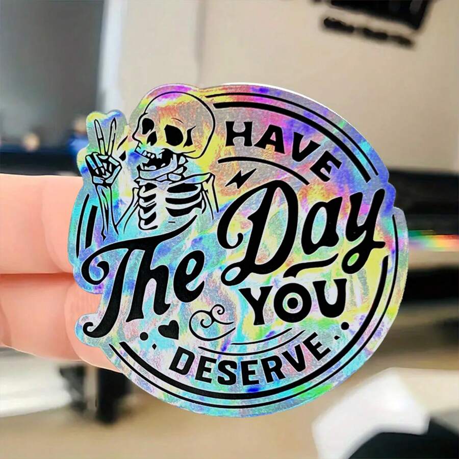 1/3pcs Karma Vinyl Sticker, Have The Day You Deserve, Skeleton, Halloween Stickers, Water Bottle Stickers, Phone Case Stickers,Self-Adhesive, Single Use, Fade-Resistant, Perfect For Laptops, Water Bottles - Multicolor - View 1