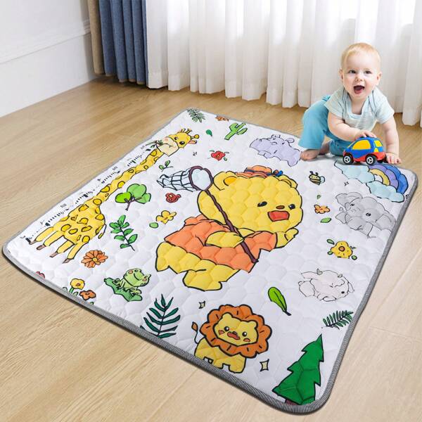 CVARRISE Tappeto Gioco Bambini Pieghevole - 127x127cm Impermeabile Tappeto Neonato Gattonamento, Morbido Cotone Tappeto Tummy Time Neonati, Animale Tappeto Gioco per Bambini 1 2 3 Anni Orso