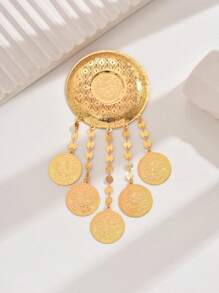 1 件复古欧洲皇家风格硬币和流苏胸针，时尚配饰珠宝，适合日常佩戴 - 金色 - 查看 7