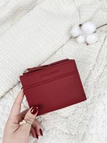 SOUTHLAND&KANGAROO Letter Detail Fold Over Pocket Wallet Small Bifold Slim Women Wallet Lightweight Portable Credit Card Key Case Short Wallet Cute Modern Fashion For Birthday Gift Christmas Anniversary Women Girls Lady Business For Anniversary For Christmas On Valentine's Day For Birthday Gift For Girls For Lady For Female Bag School Supplies For School Dorm Room & Back To School For Women Wallet Purse Wallet Small Wallet - Burgundy - View 3