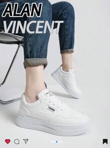Alan Vincent White Shoes For Women 2025 New Style Woman Shoes Low Cut Lace-Up Sport White Shoes Ladies Fashionable Casual Sneakers Women Flat Shoes Student Couple Shoes - White - View 4