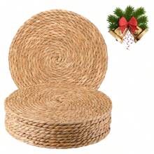 10pcs Woven Straw Placemat Insulated Mat Woven Placemat Handmade Pushgrass Insulated Mat Woven Pot Cushion Coaster - Màu vàng - Xem 1