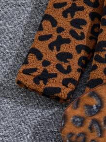 3 件套 女童高领纯色汗衫 + 豹纹蓬松夹克 + 纯色束腰裙