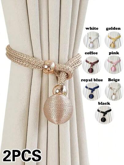 2pcs Ball Decor Polyester Curtain Tieback,Modern Solid Pom Pom Curtain Strap Tie Gifts Birthday Graduation