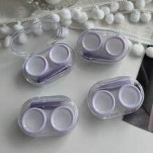 1 件简约透明便携式隐形隐形眼镜盒，带镊子、小杆和夹子、收纳盒 - 紫色 - 查看 2